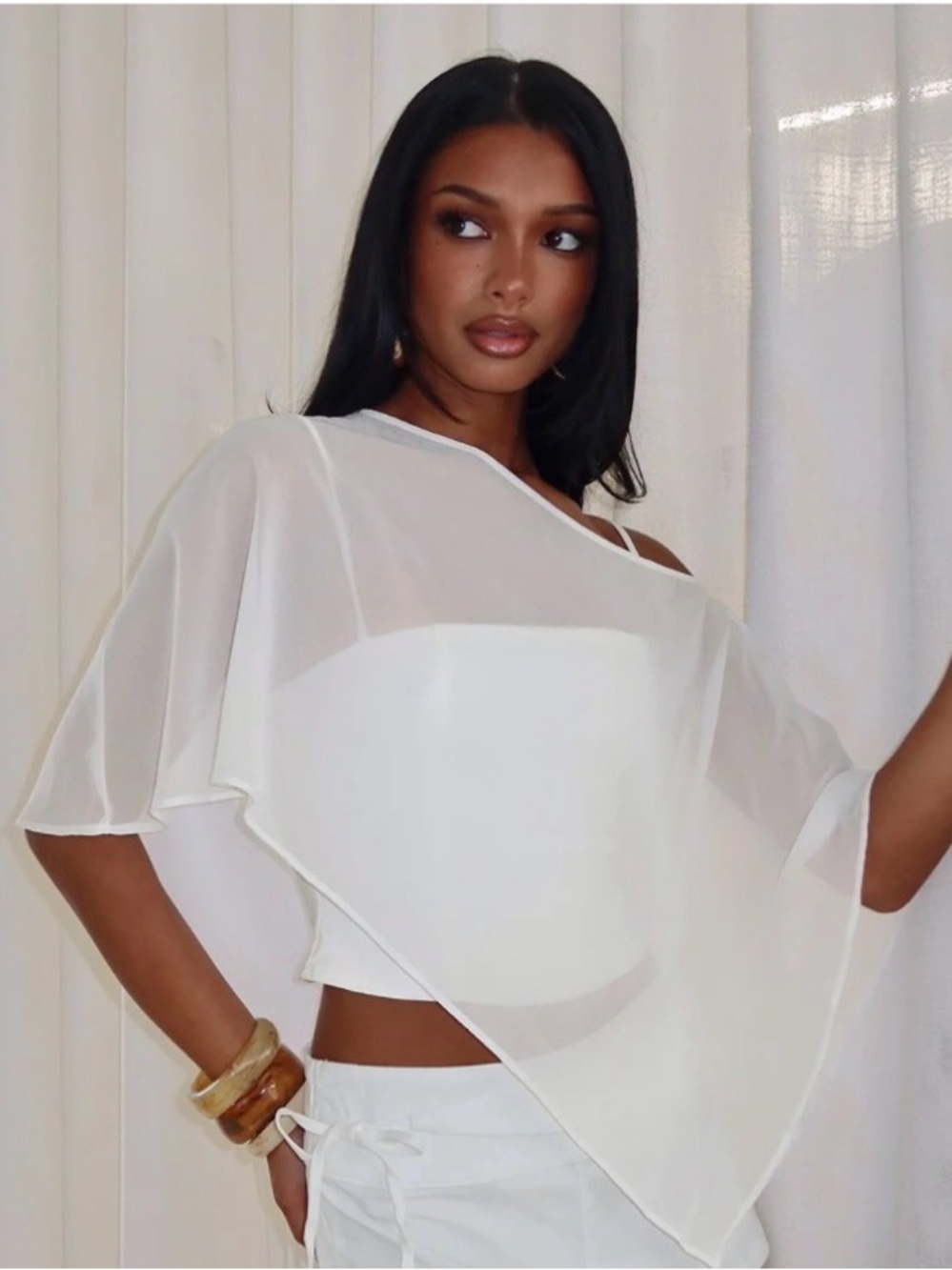 Princess Polly Senzo Chiffon Poncho Top White - US 4 / White